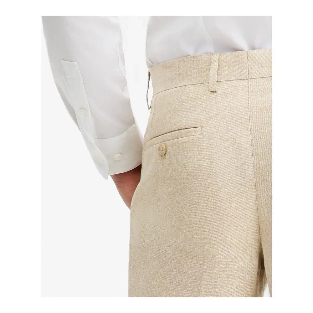 $495 NEW BAR III MENS 42R NATURAL LINEN SLIM 2 PIECE SUIT WITH DRESS PANTS 36X32